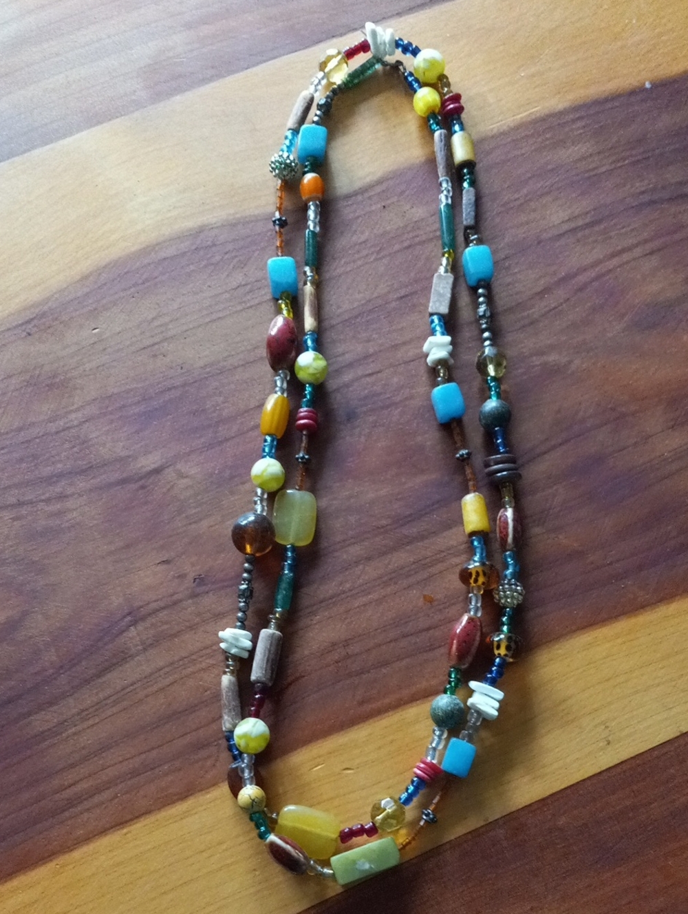 Vintage Boho Multi Color Glass Mixed Trade Bead Long Necklace Eclectic